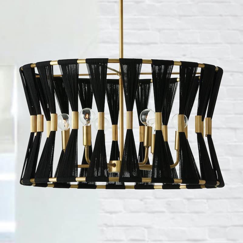 Bianca 24.5" 6-light Patinaed Brass/ Tapered String Pendant