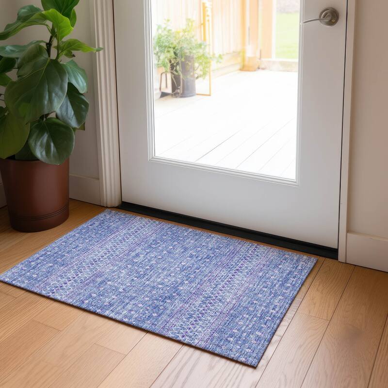 Machine Washable Indoor/ Outdoor Chantille Morrocan Boho Rug - Sky - 1'8" x 2'6"