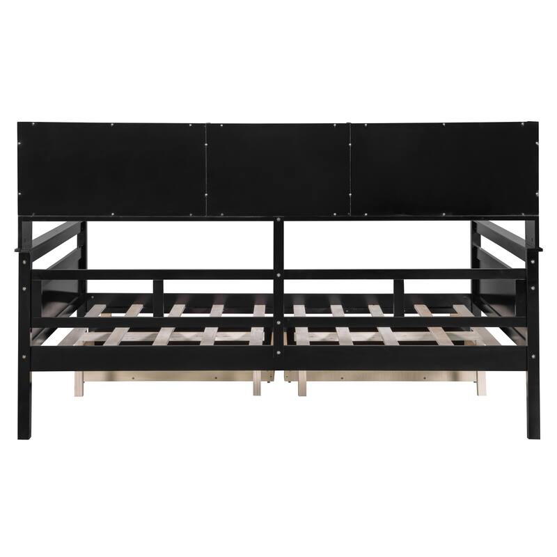 Daybed, Wood Slat Support, with Bedside Shelf and Two Drawers