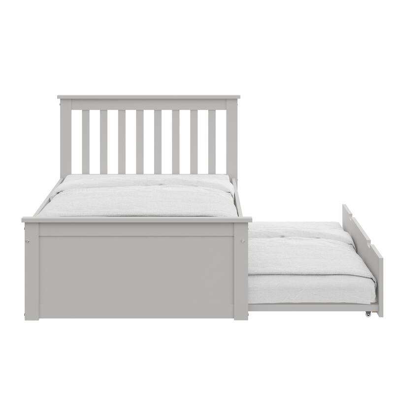 Twin Size Solid Wood Trundle Bed Frame with Pull-Out Toddler Bed and Heavy Duty Kids Bed
