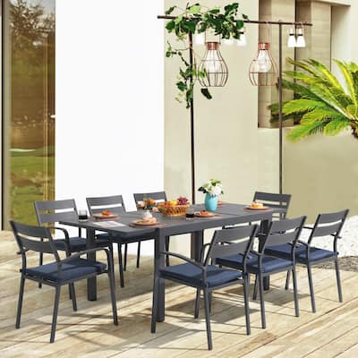 Outdoor 9-piece Aluminum Dining Set Stackable Chairs and Extendable Table