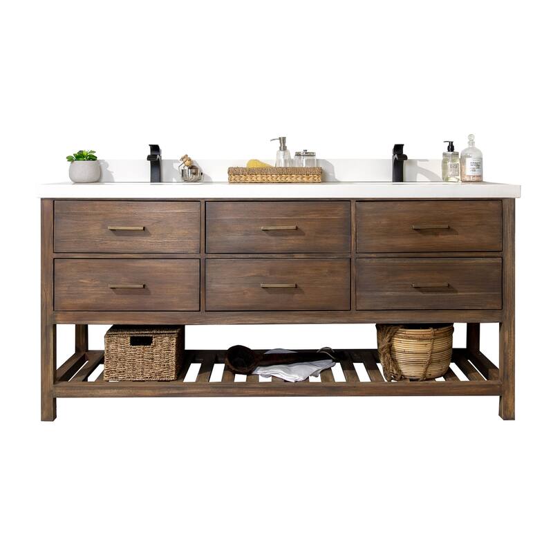 Willow Collections 60 in. W x 22 in. D Parker Solid Teak Double Sink Bathroom Vanity with Countertop