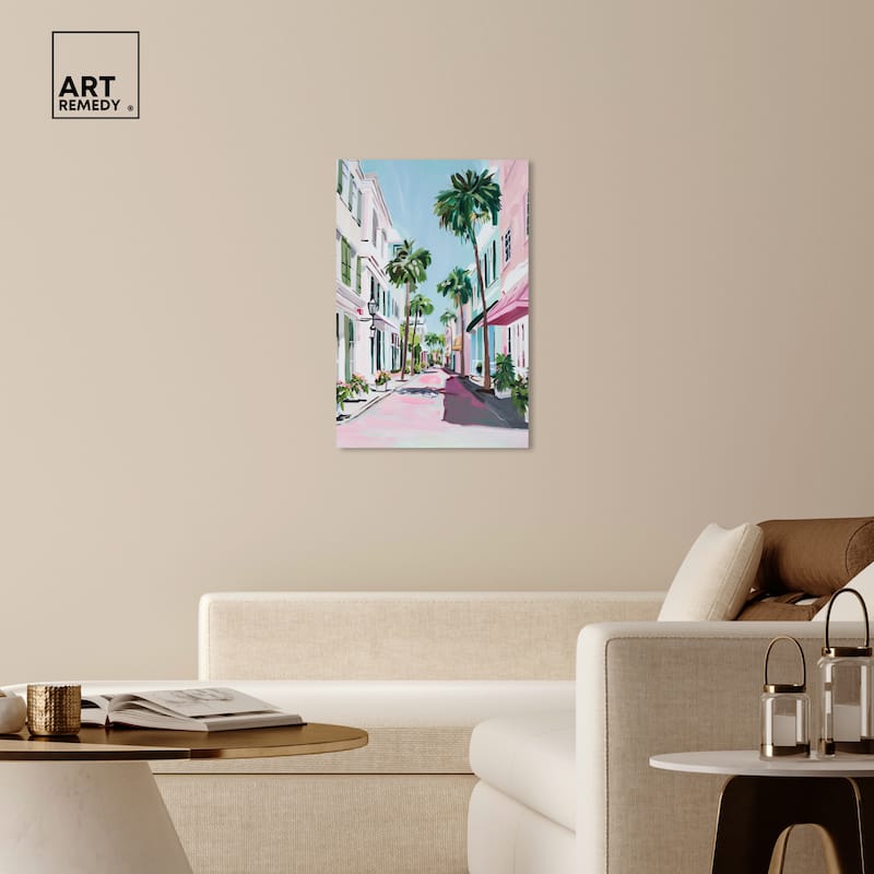 Art Remedy Down The Avenue Gallery Wrapped Colorful Coastal 1 Piece Canvas Wall Art