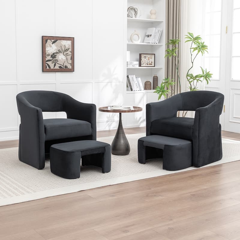 SEYNAR Modern Glam Velvet Accent Armchair Open Back with Ottoman Set of 2 - Black