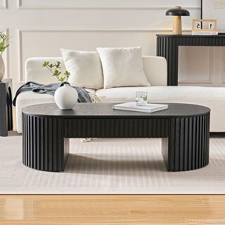 51.18'' Mid Century Modern Oval Wood Coffee Table With Drawer - Bed ...