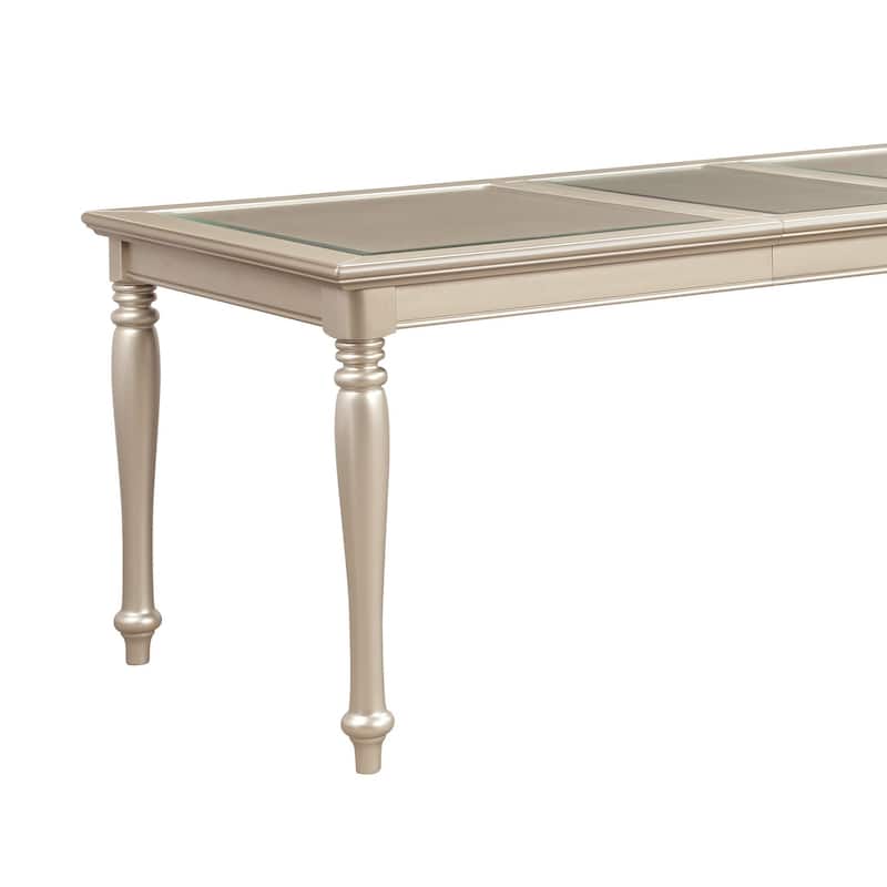 Traditional Design Silver Finish Dining Table 1pc Extension Leaf Glass Insert Top Formal Dining Room Furniture