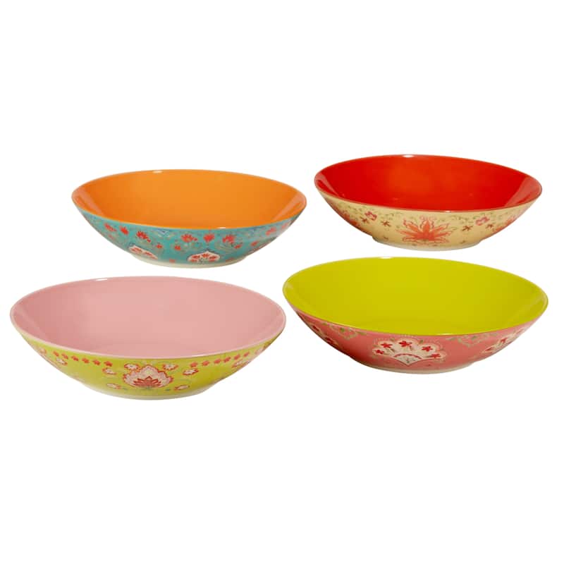 Certified International Francesca 44 oz. Soup/Cereal Bowls, Set of 4 Assorted Designs - 9.25" Dia x 2.25"