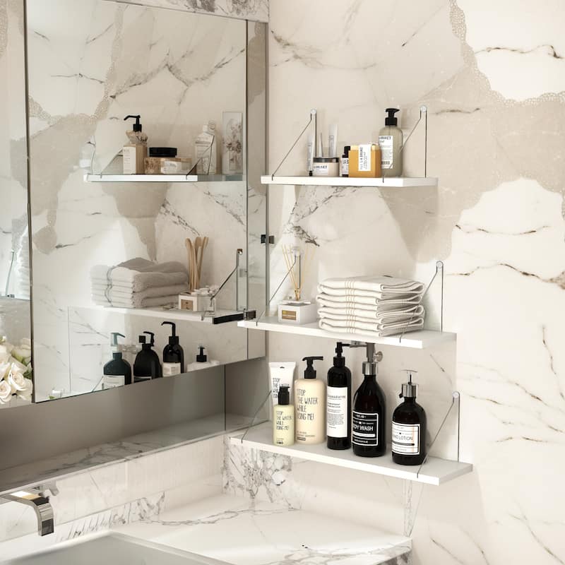 Floating Shelves for Wall with Silver Metal Brackets White for Bedroom Living Room - 23.62 x 5.91 x 5.91 inch