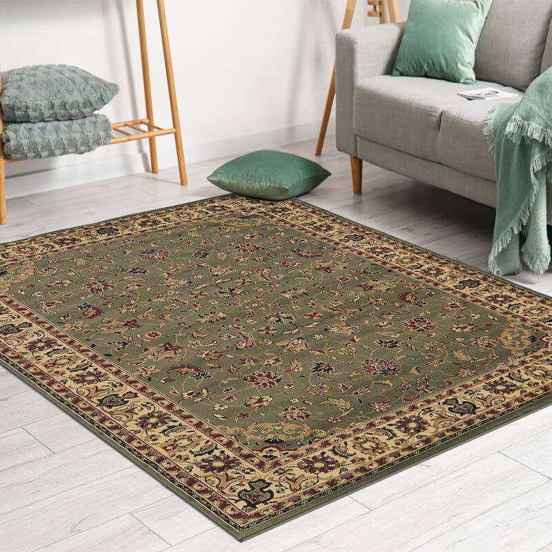 Admire Home Living Caroline Traditional Floral Sarouk Pattern Area Rug - 5'5 X 7'7 - Sage