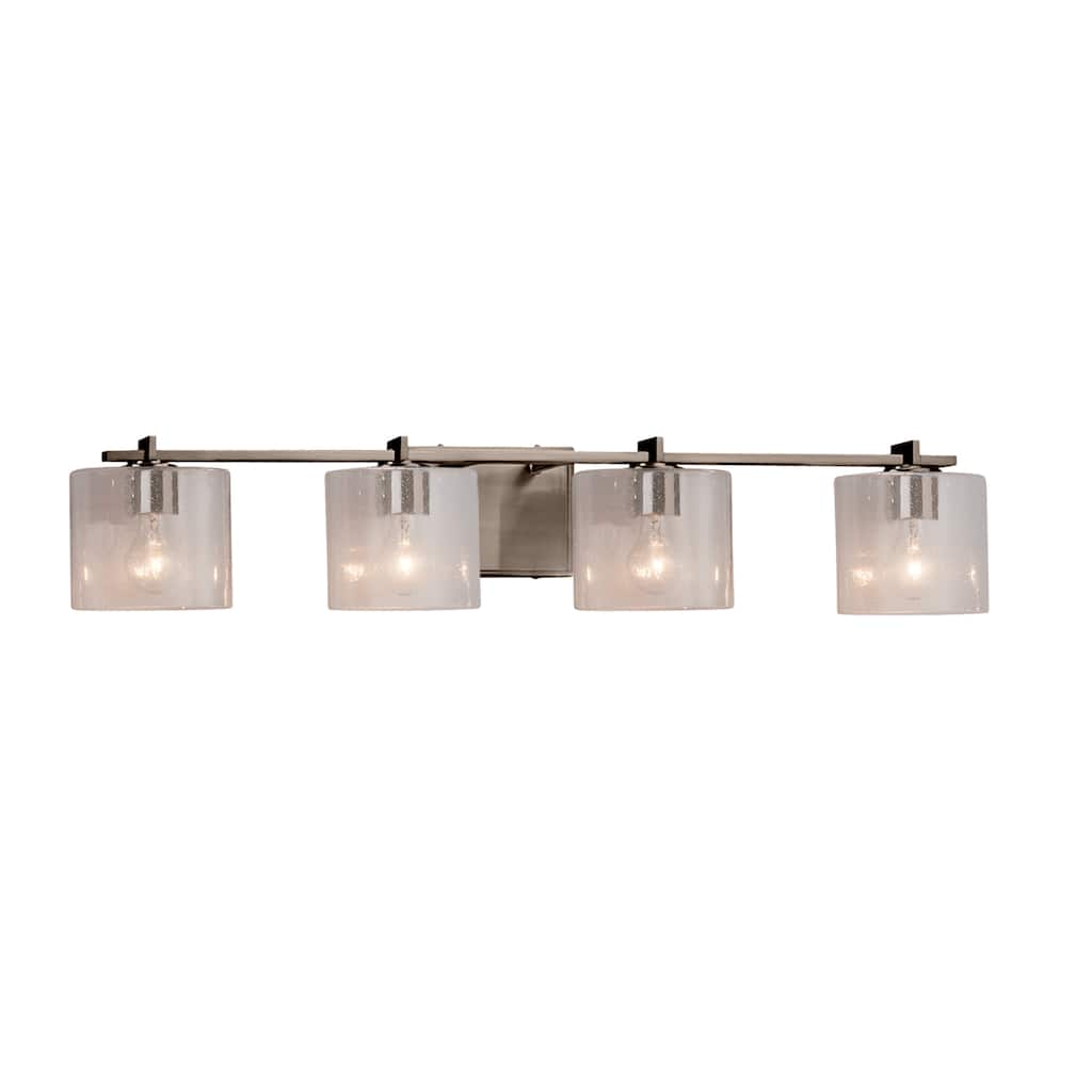 Justice Design Fusion Era 4-light Brushed Nickel Bath Bar, Seeded Oval Shade
