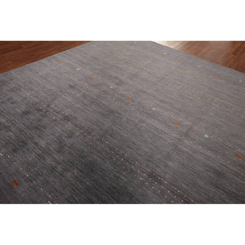 Gray & Brown Striped Gabbeh Indian Area Rug Handmade Wool Carpet - 8'2"x 9'6"