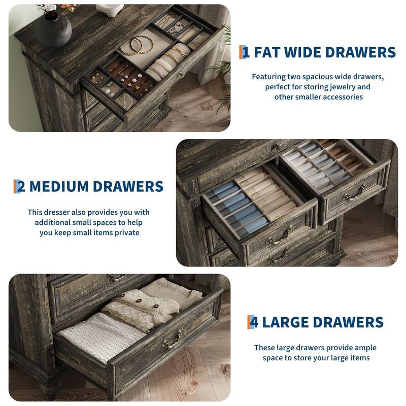 7 Drawer Dressers, with 3 Different Sizes Drawers
