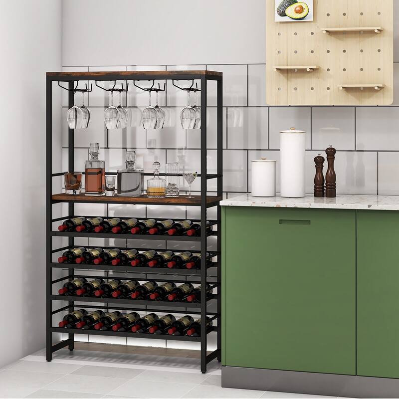 Gymax 32 Bottles Wine Rack Rustic Wine Storage Holder Freestanding W/