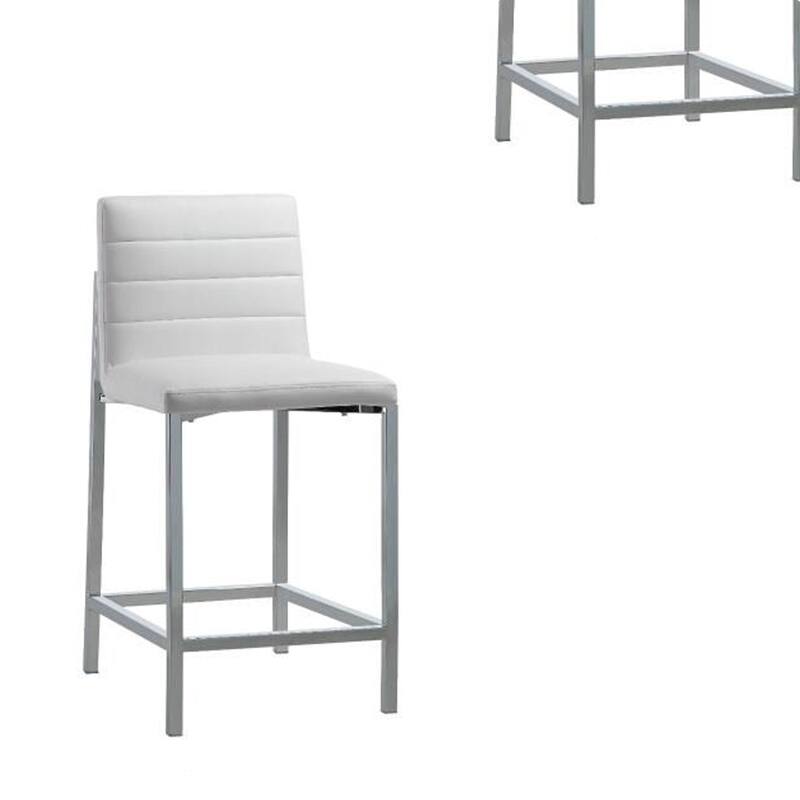 Eun 26 Inch Faux Leather Channel Counter Stool, Chrome, Set of 2, White