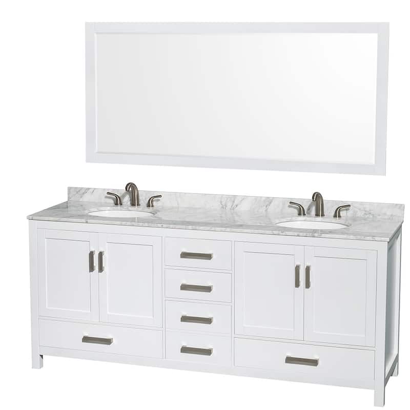 Wyndham Collection WCS141480DUNOM70 Sheffield 80" Free Standing Double - White / White Carrara Marble Top / Brushed Chrome - Painted