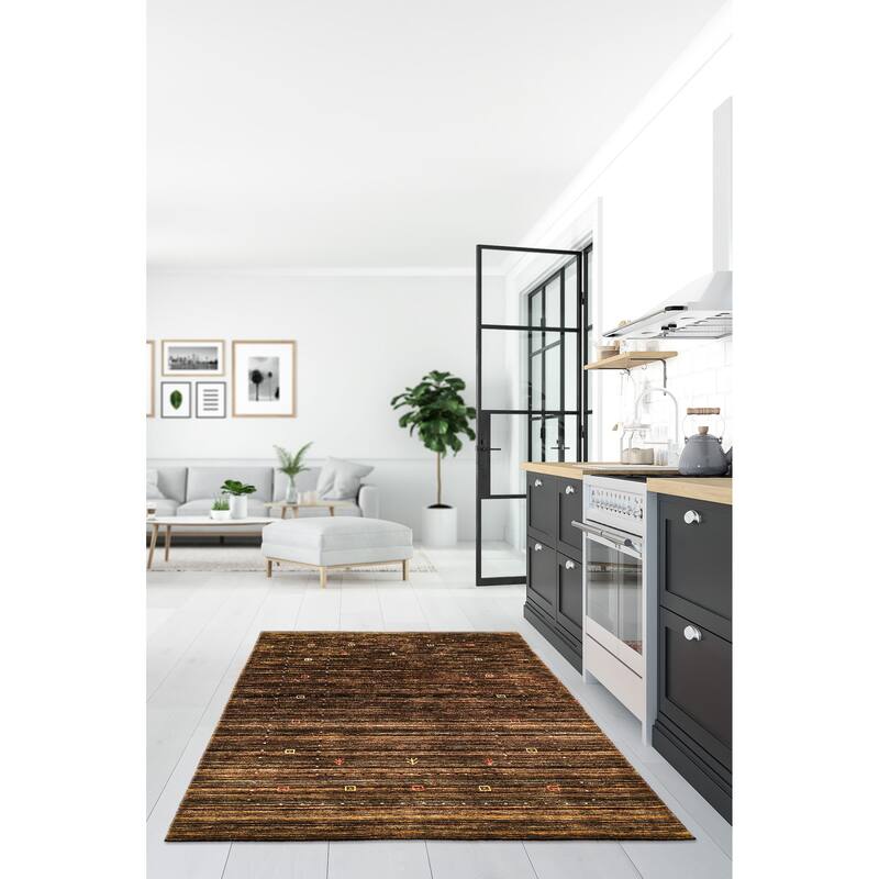 ECARPETGALLERY Hand Loomed Kashkuli Gabbeh Brown Wool Rug - 5'0 x 7'9