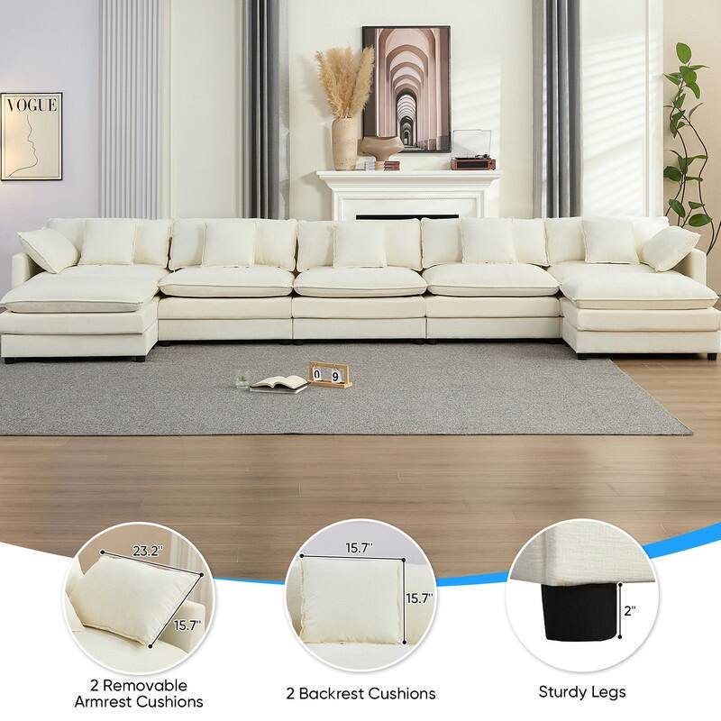 Mixoy 183''U-Shaped Chenille Modular Sectional Sofa,7-Seater Cloud Sleeper Deep Seat Couch with Ottoman and Thickened Cushions