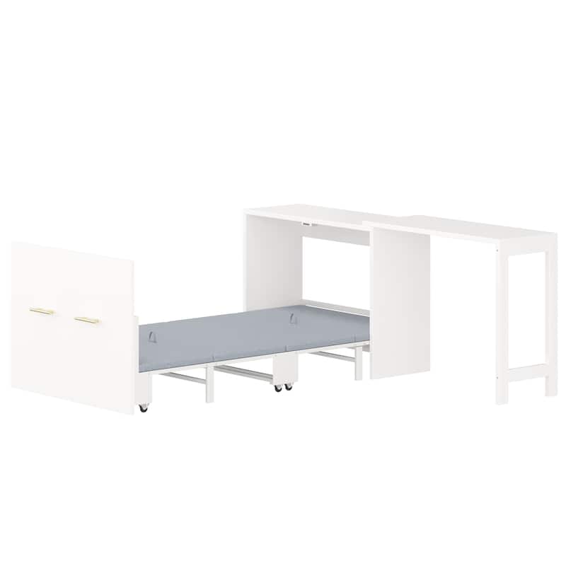 Twin Size Murphy Cabinet Bed with Adjustable Desk, Foldable Guest Bed