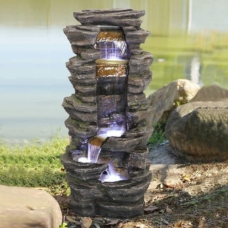 Outdoor Water Fountain w/LED Lights Rock Cascading Fountain for Garden