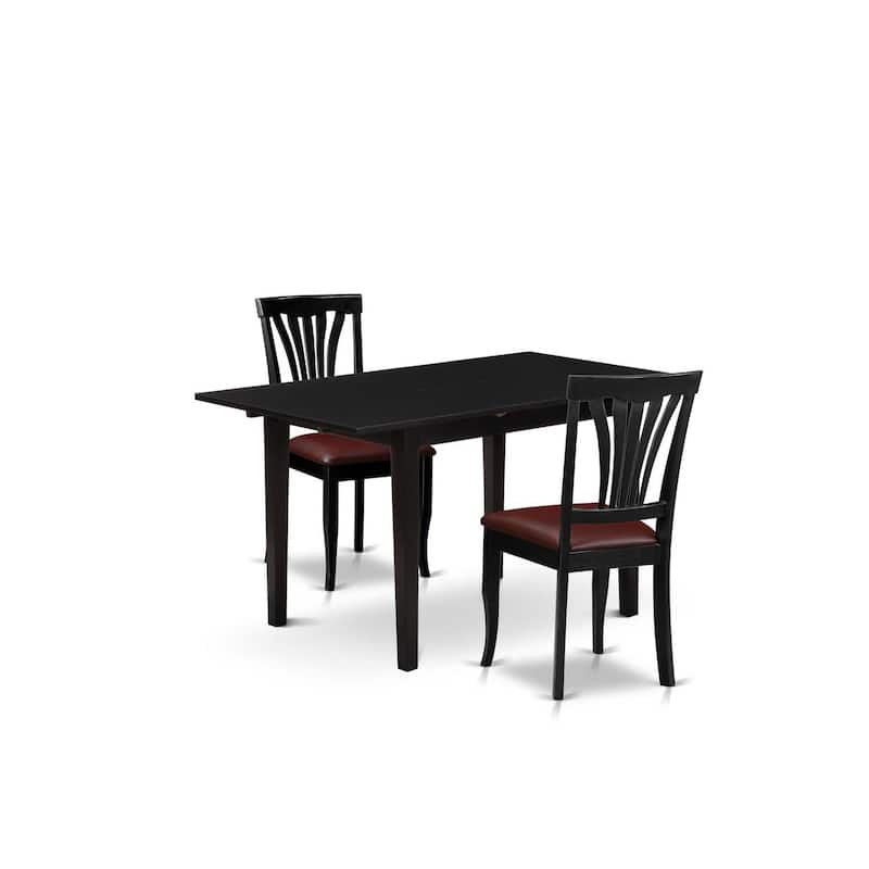 HomeStock 3-Pc Black Finish Solid Wood Top Dining Table Set