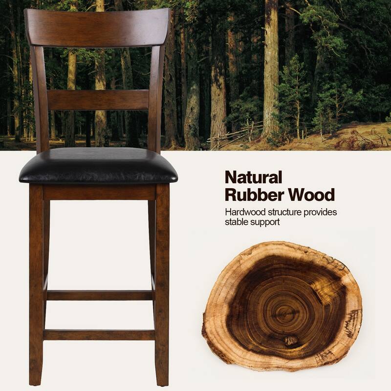 2 Pieces Counter Height Chair Set with Leather Seat and Rubber Wood Legs - 18" x 21" x42" (L x W x H)