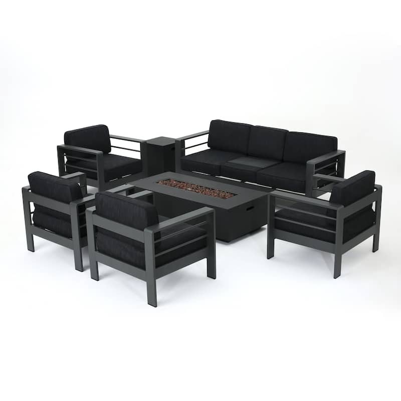 Cape Coral Aluminum 7-piece Sofa Chat Set with Fire Pit by Christopher Knight Home