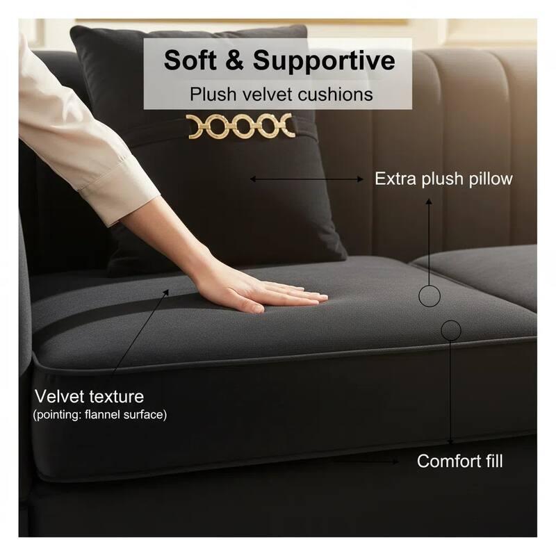 Chesterfield Velvet Button Tufted Sofa, Luxury 3-Seater Couch with 2 Pillows