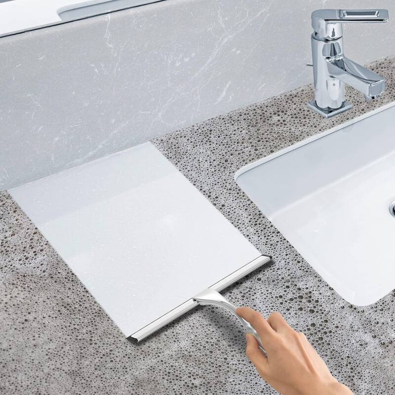 Multi-function Stainless Steel Shower Squeegee with 2 Adhesive Hooks, 10 Inch