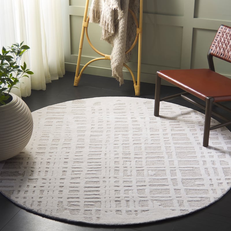 SAFAVIEH Handmade Ebony Ishbel Wool Rug - 6' Round - Ivory/Grey