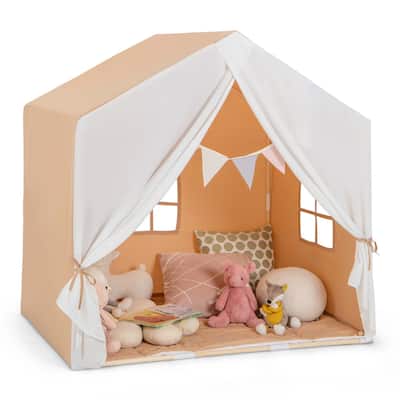Costway Kid's Play Tent Toddler Playhouse Castle Solid Wood Frame with - See Details