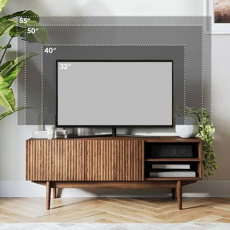 Living Skog Kelly TV Stand Console Fits TV's up to 65 in. with Wood Legs in Mid Century Modern Scandinavian Design