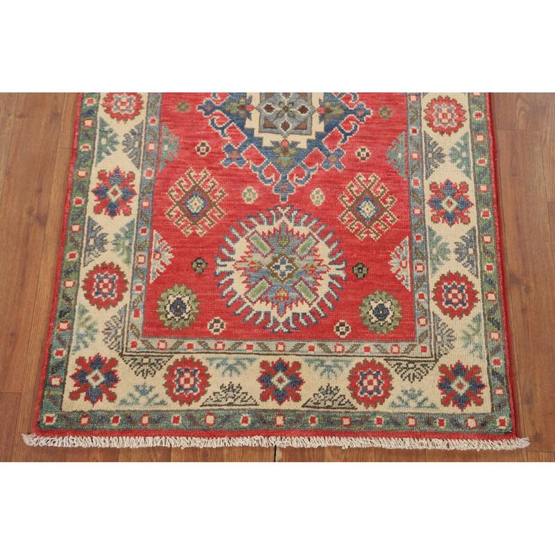 Traditional Kazak Accent Rug Hand-Knotted Red Wool Carpet - 2'7" x 4'0"