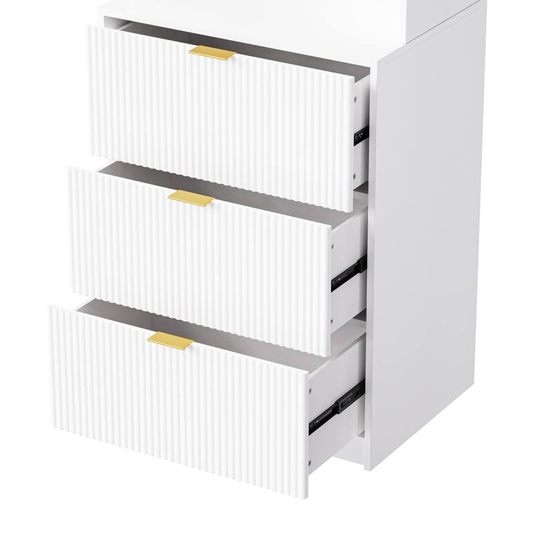 Roomfitters 4-Piece Entertainment Wall Unit for up to 70 Inch TV, Media Storage Cabinet with Shelves and Fluted Panels, White