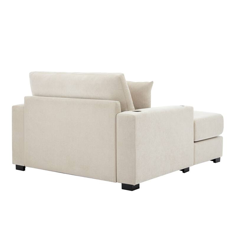 Modern Style Chaise Lounger Sofa Couch ,with Pillows, Charge Station & Cup Holders