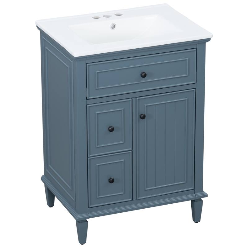 Roomfitters 24" Bathroom Vanity with Sink, Solid Wood Frame, Flip Drawer, 2 Side Drawers & Adjustable Shelf