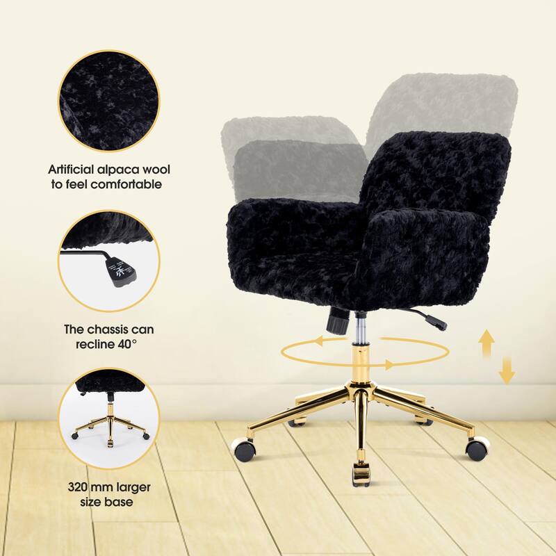 Upholstered Office Chair with Adjustable 360 Swivel Golden Base