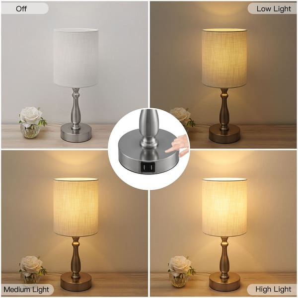 3-Way Control Small Table Lamp with 2 USB Brushed Steel - On Sale - Overstock - 32856785