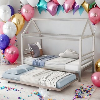 Kids and Baby Twin Size Metal House Shape Platform Bed With Trundle