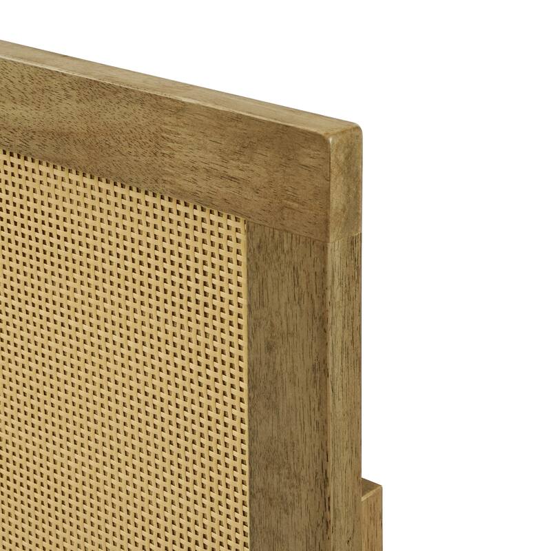 Natural Finish Rubberwood with Rattan Panels Headboard, King or Queen (Headboard Only)