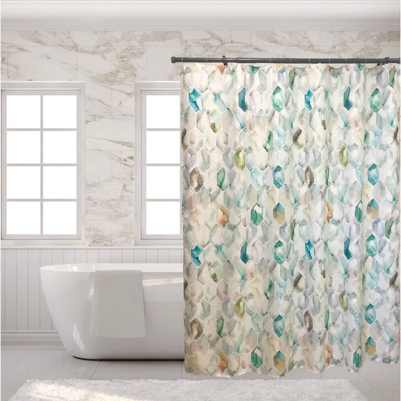 Allen Watercolor Tiles Single Shower Curtain - Green