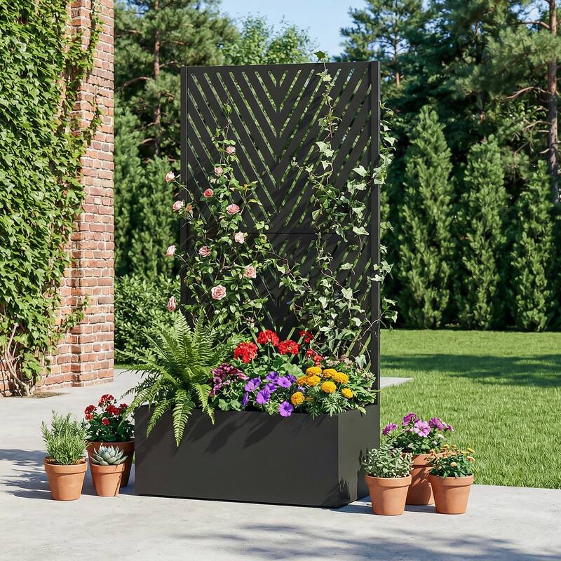 Raised Garden Bed Planter with Trellis Movable Planter Box with Lockable Wheels