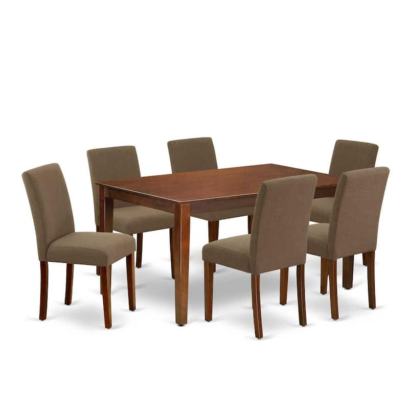 HomeStock 7-Pc Rectangle Mahogany Finish Solid Wood Top Dining Table with 6 Parson-Chairs