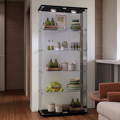 74.6" Tempered Glass Display Cabinet with Remote-Control Paipai Lights, Locking Doors & Adjustable Feet for Wine
