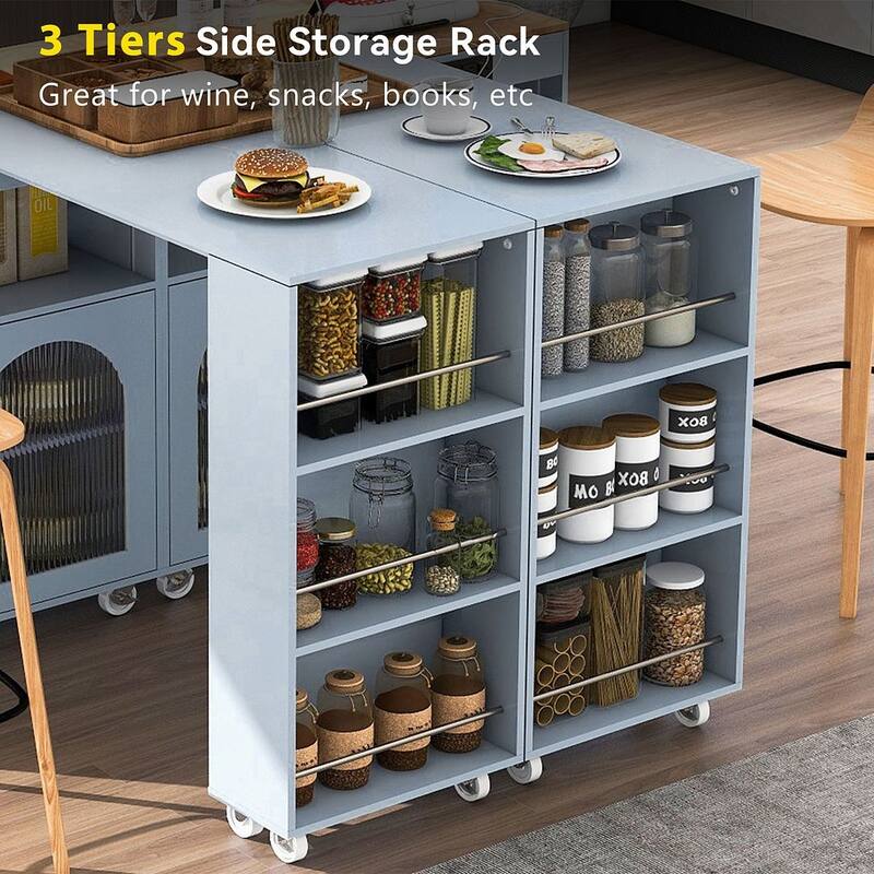 Kitchen Island Cart with Extended Table and Power Outlets