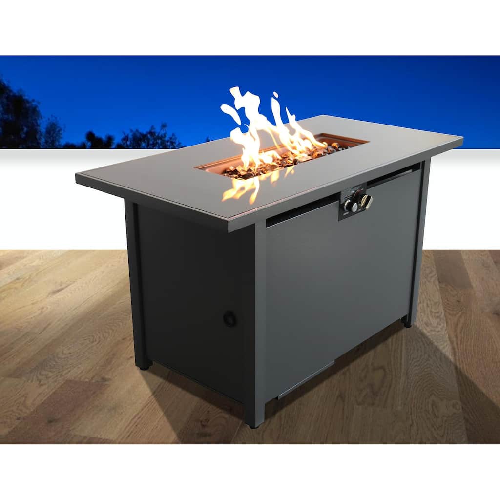 LSI 42 Grey Color Smoked Glass Metal Rectangle Fire Pit