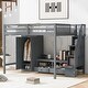 preview thumbnail 1 of 12, Gray Full Size Solid Wood Loft Bed Frame with Wardrobe, Low Storage Table and Storage Staircase Gray