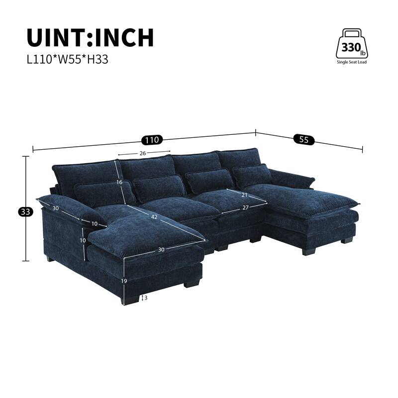 6-seat Upholstered Modern U-shaped Sectional Sofa with Waist Pillows,Sleeper Sofa Couch with Chaise Lounge