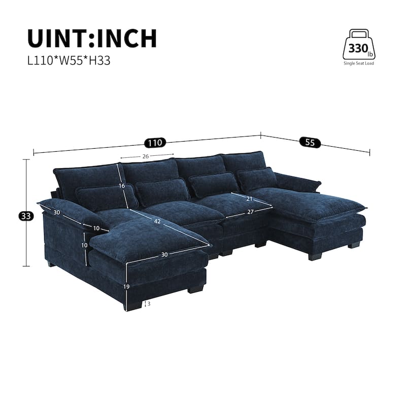 Merax Modern U-shaped Sectional Sofa with Waist Pillows, and Chaise Lounge