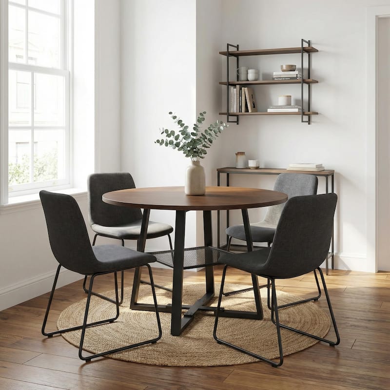 HOMYLIN 47" Extendable Round Dining Table with Storage