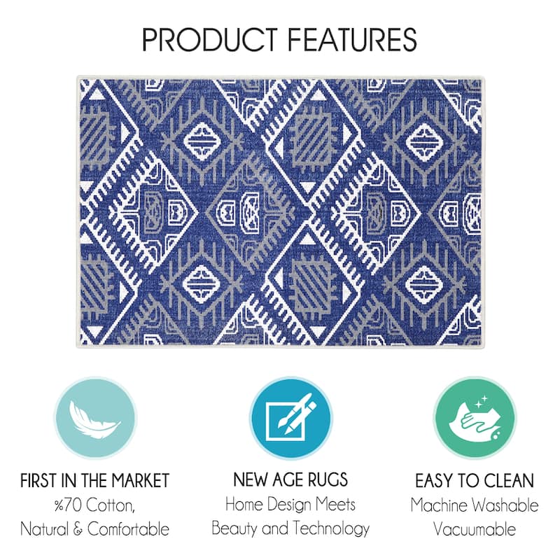 Sussexhome Heavy Duty Ultra Thin Non Slip Washable Cotton Indoor Rug - 2' x 3'